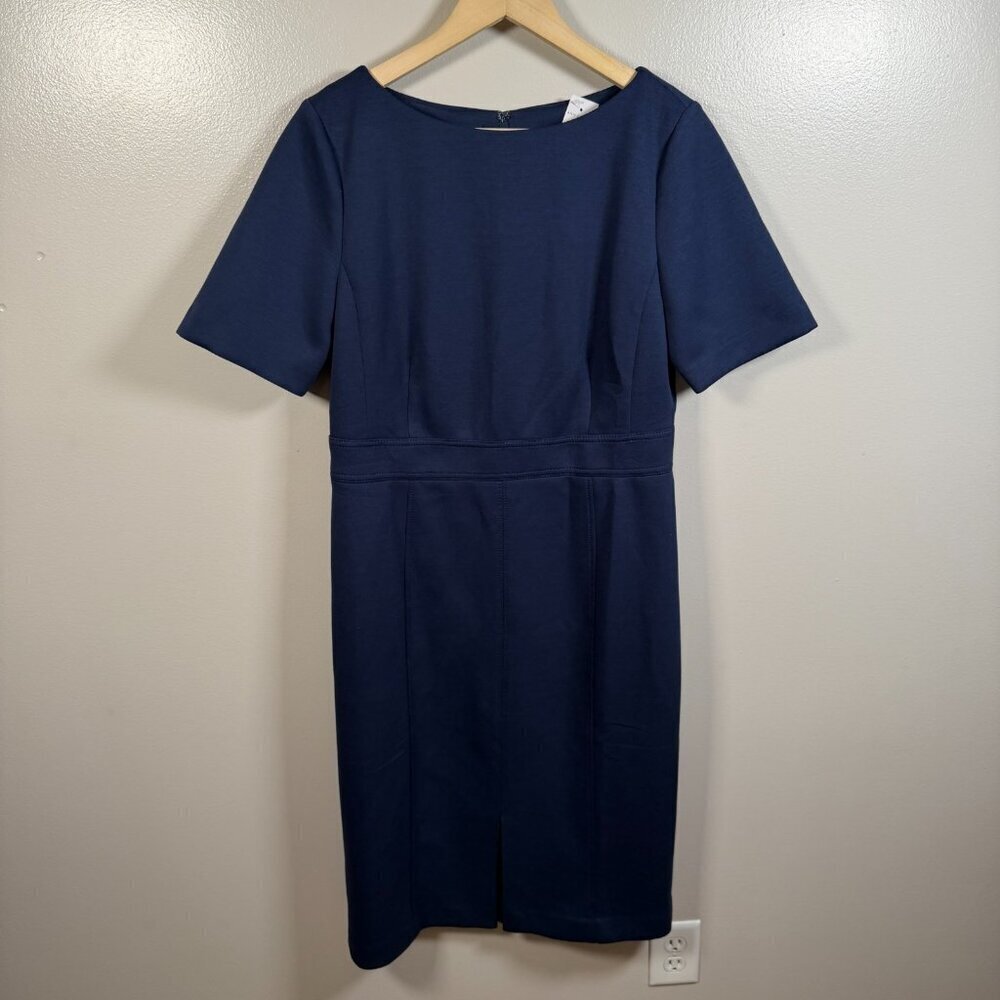 Ann Taylor Jersey Sheath Dress Size 12 Navy Blue Midi Work Career Business